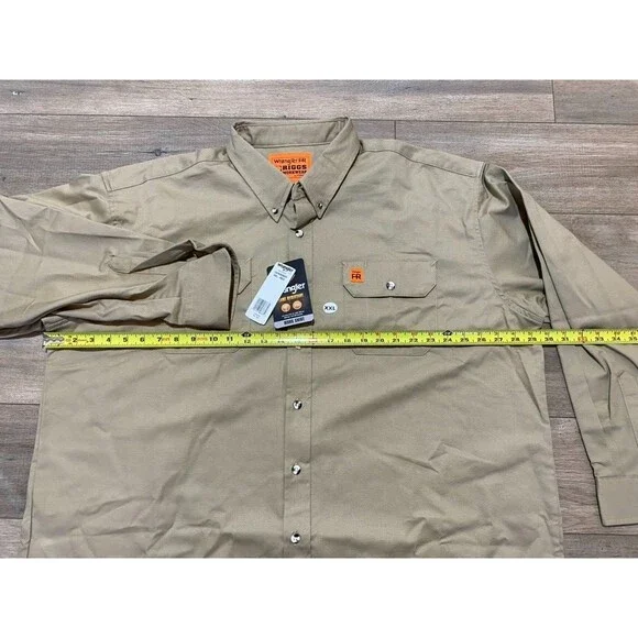 Wrangler FR Flame Resistant Mens XXL Long Sleeve Western Canvas Tan Work Shirt